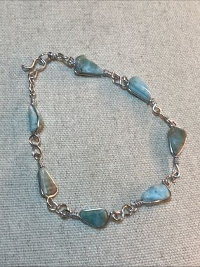 Genuine Larimar Bracelet Dominican Republic Blue Stone 7.75”